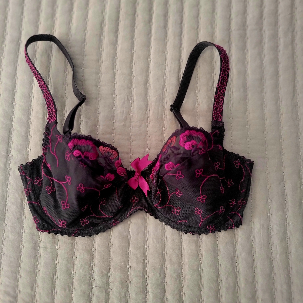 Prima Donna Black and Pink Floral Lace Bra 34D